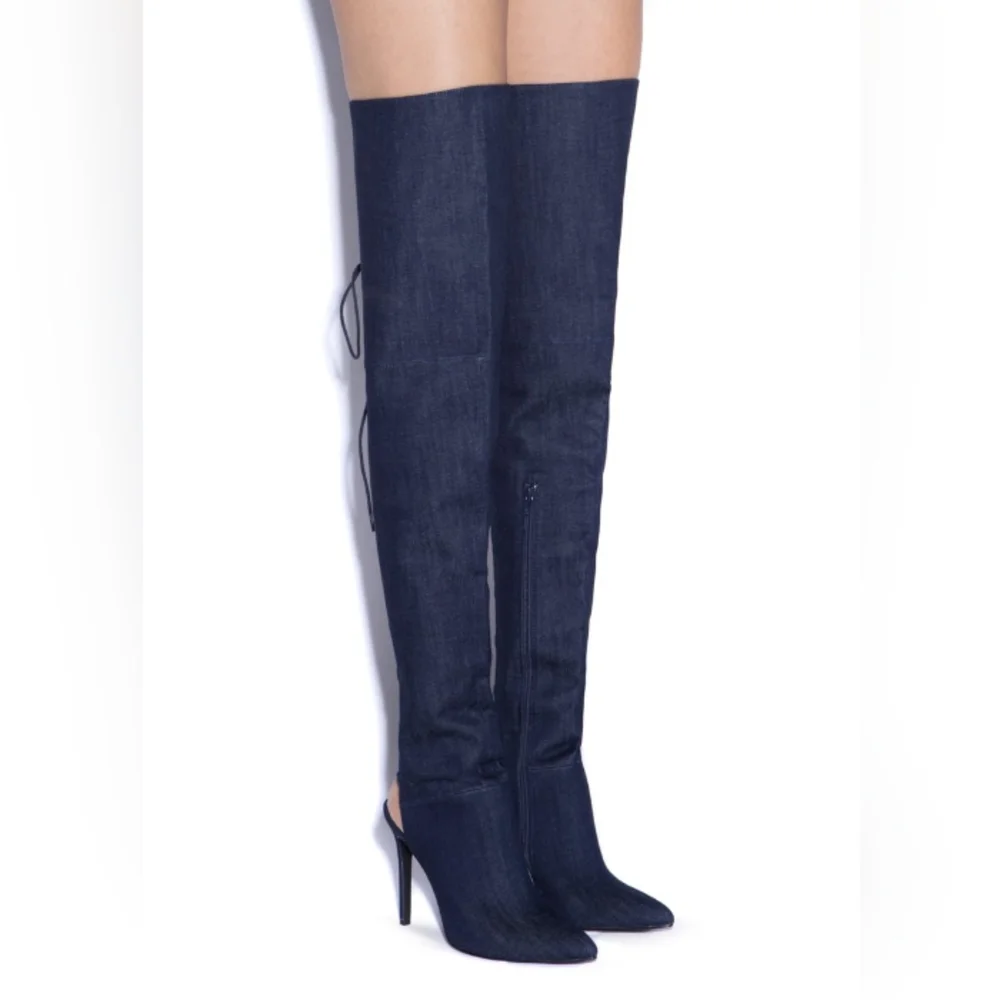Thigh High Dark Denim lace up boots! - Picture 4 of 7